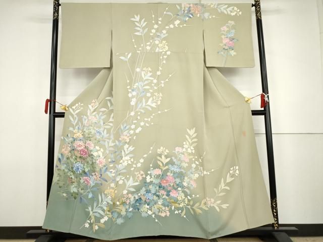 平和屋着物●本加賀友禅作家　訪問着　枝花文　正絹　逸品　AABJ8677cs