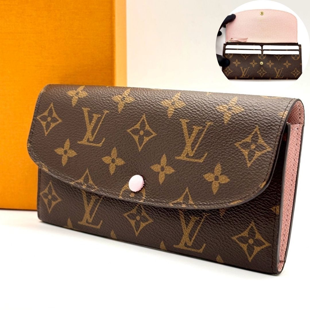 【淡く咲く余裕】　LOUIS VUITTON　 長財布 モノグラム ポルトフォイユエミリー バイカラー ローズバレリーヌ　ピンク