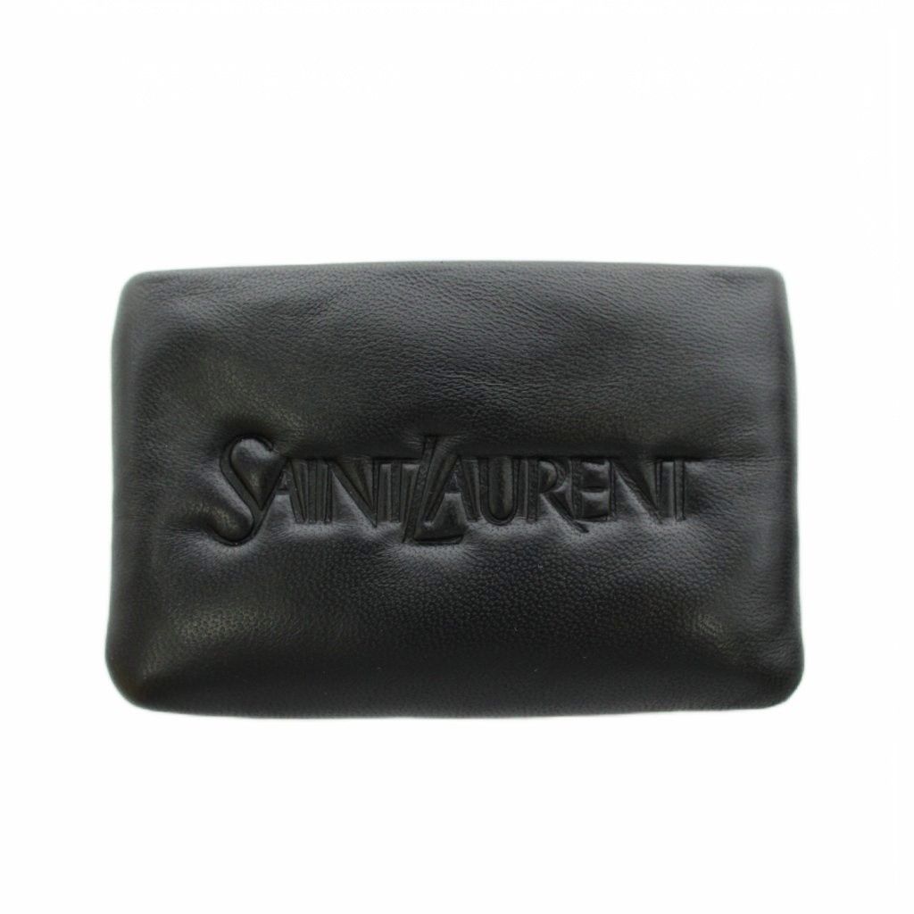 サンローラン パリ SAINT LAURENT PARIS 小銭入れ コインケース ロゴ ラムスキン 黒 ブラック /AN5 ■OH