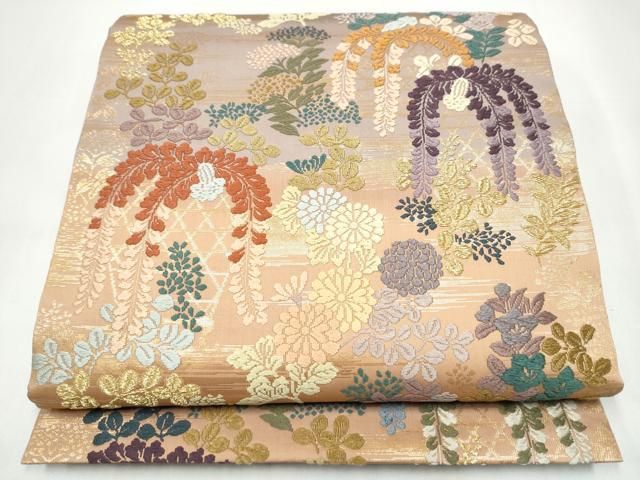 平和屋着物●六通柄袋帯　唐織　草花文　金糸　正絹　逸品　CABI8880hy