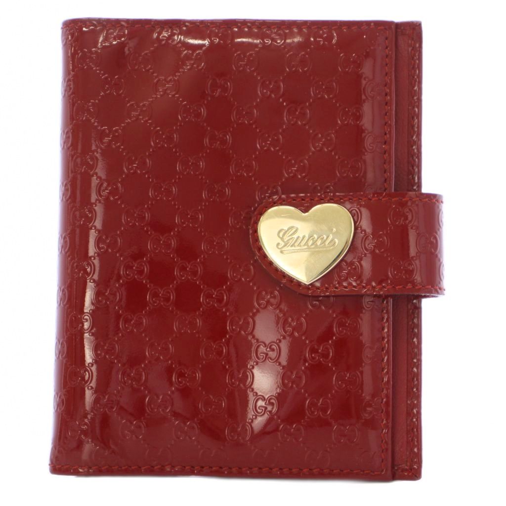 グッチ GUCCI グッチシマアジェンダ 手帳ケース パテントレザー 赤 /BM ■OH
