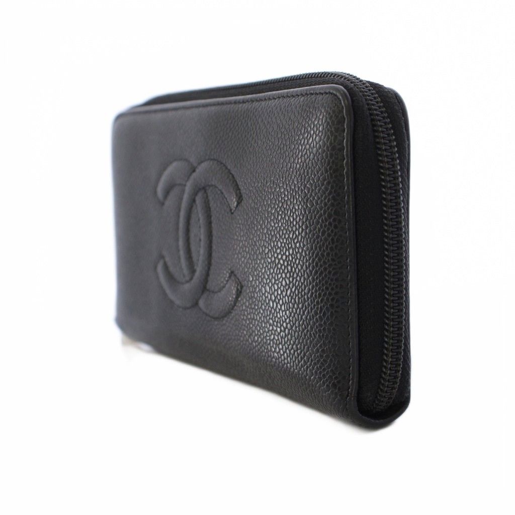 特集シャネル CHANEL 長財布 キャビアスキン ココマーク ラウンド