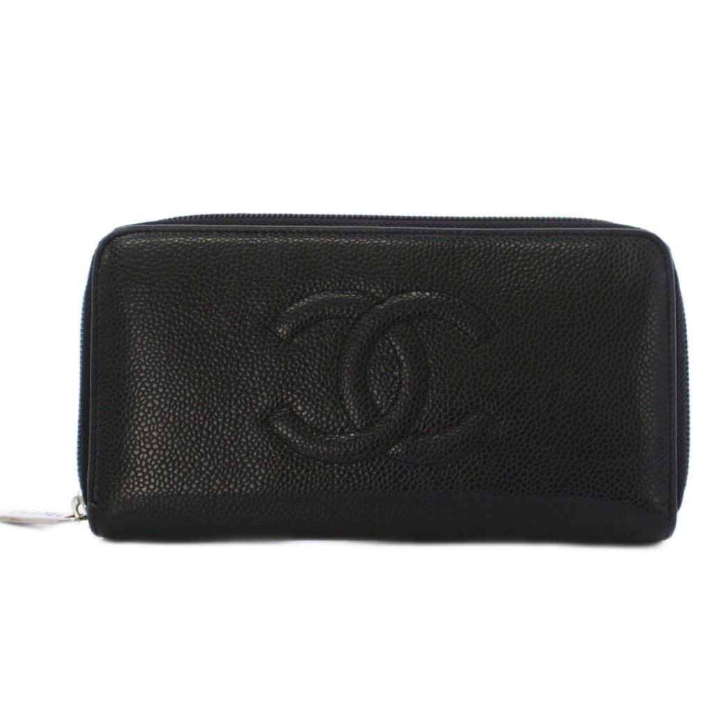 シャネル CHANEL 長財布 キャビアスキン ココマーク ラウンドファスナー レザー 黒 /BM ■OH