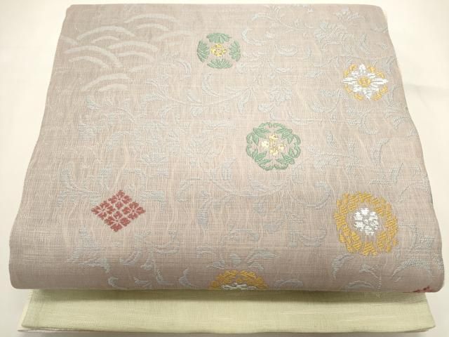 平和屋着物▽両方向　両面　全通柄袋帯　スリーシーズン　春夏秋　名物裂文　月のしらべ　金糸　正絹　逸品　DABH1751cd