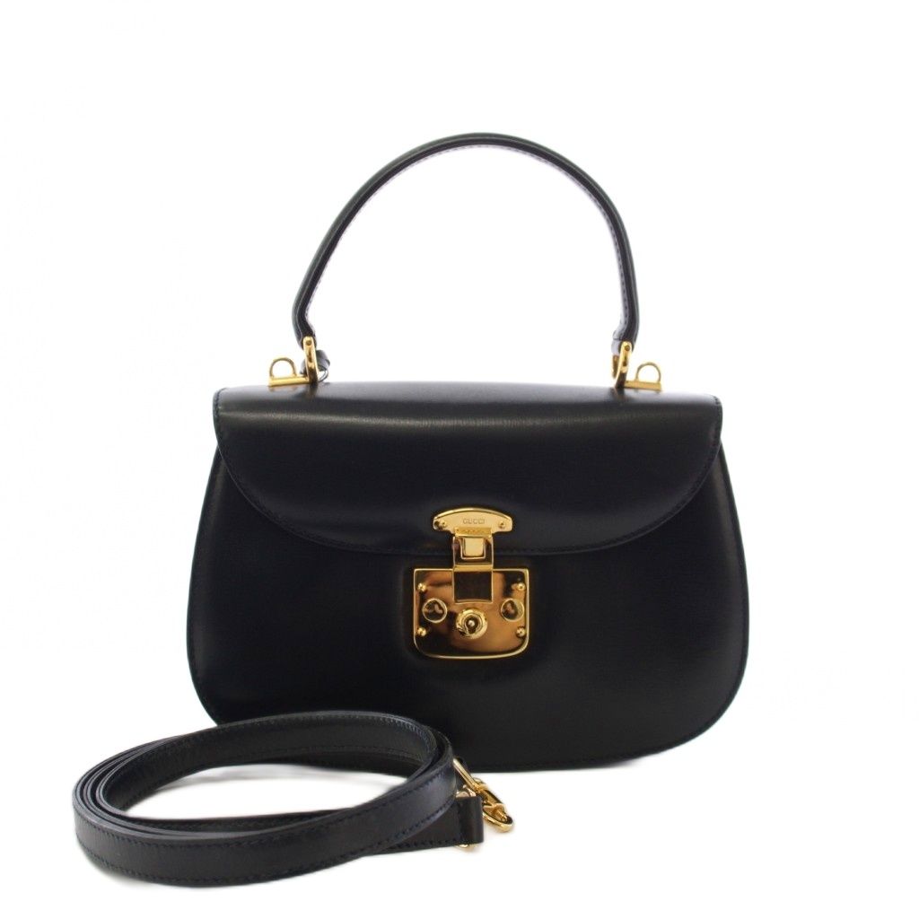 グッチ GUCCI ヴィンテージ レディロック ハンドバッグ ショルダーバック 2way レザー 黒 ブラック 000460210 /AN1 ■OH