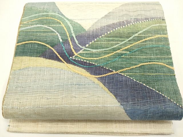 平和屋着物▽太鼓柄袋帯　スリーシーズン　春夏秋　すくい織　流水文　正絹　逸品　DABH1776cd