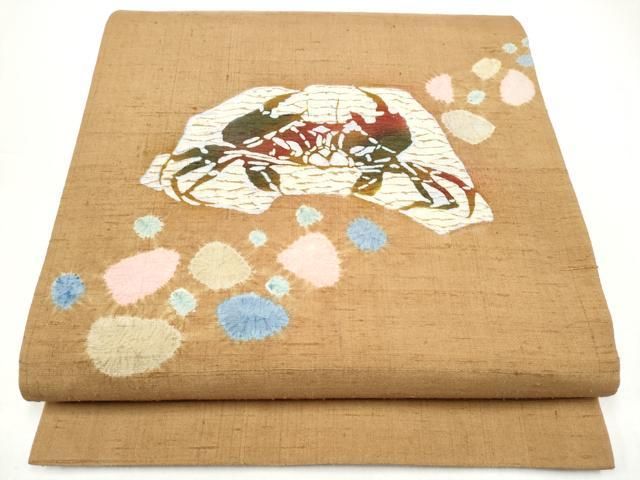 平和屋着物●太鼓柄袋帯　紬地　絞り　蟹　正絹　逸品　CABI8928hy