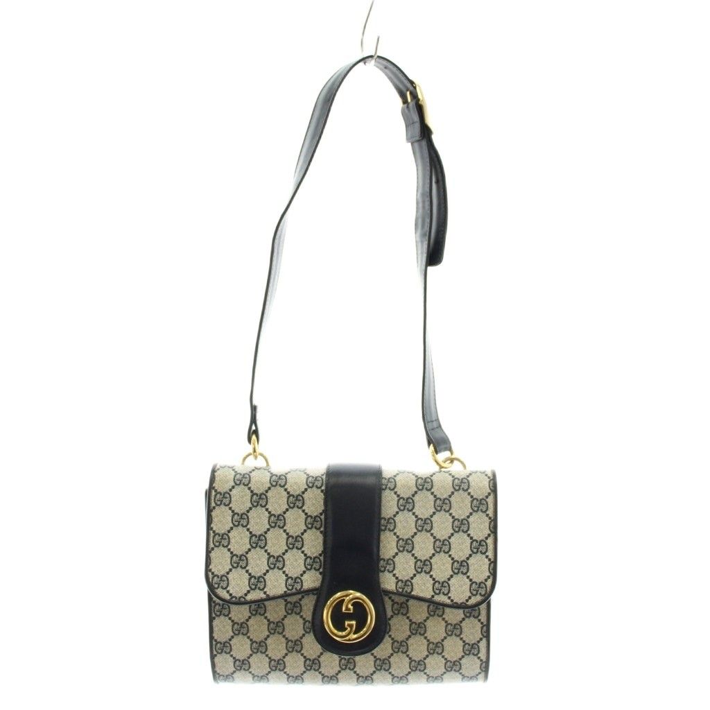 グッチ GUCCI GGスプリーム インターロッキング ショルダーバッグ レザー 白 ホワイト 紺 ネイビー /AN53 ●D ■OH