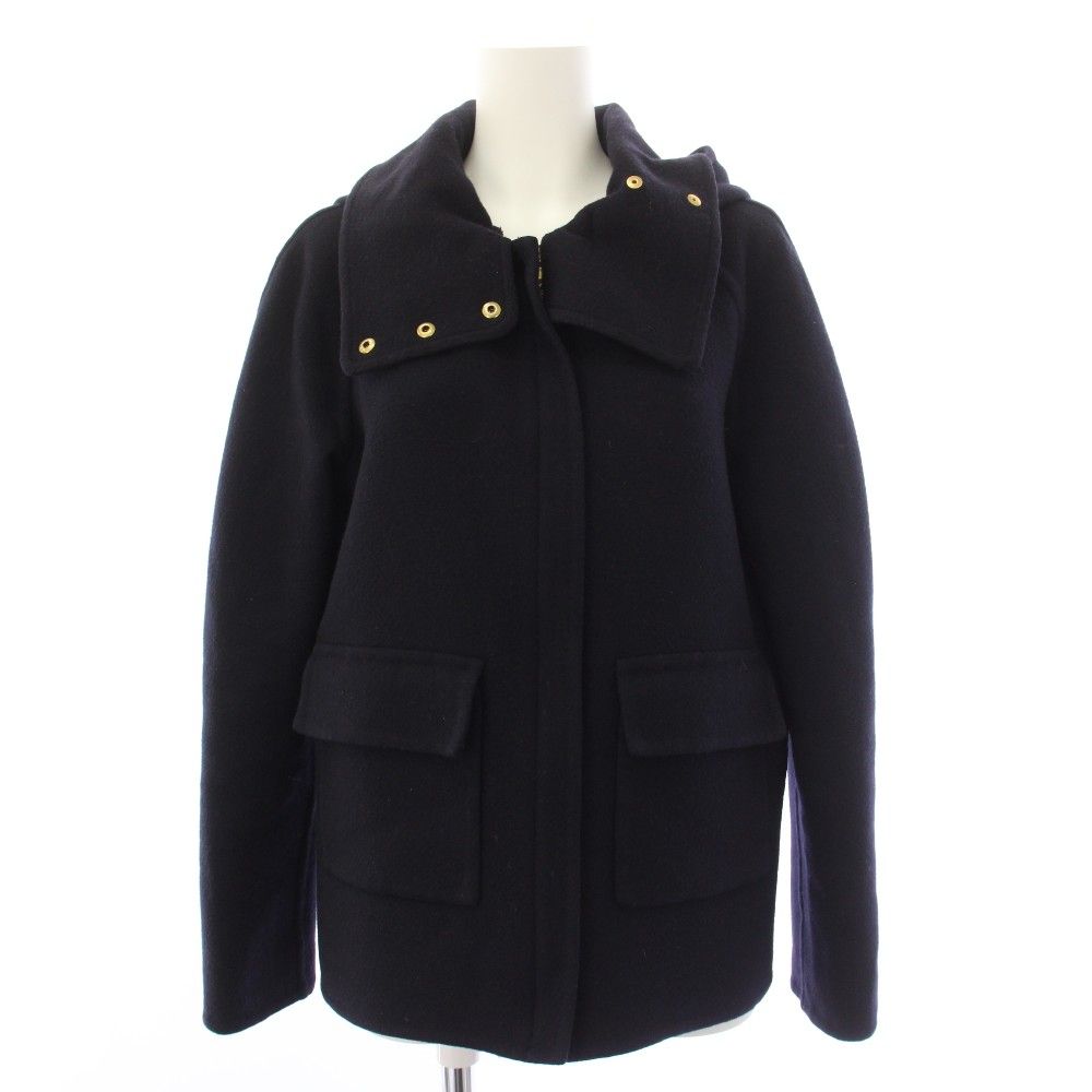 セリーヌ CELINE フィービー期 ダブルフェイスカシミヤフードショートコート ジップアップパーカー カシミヤ 34 紺 ネイビー 2 5L17/4146 /YT