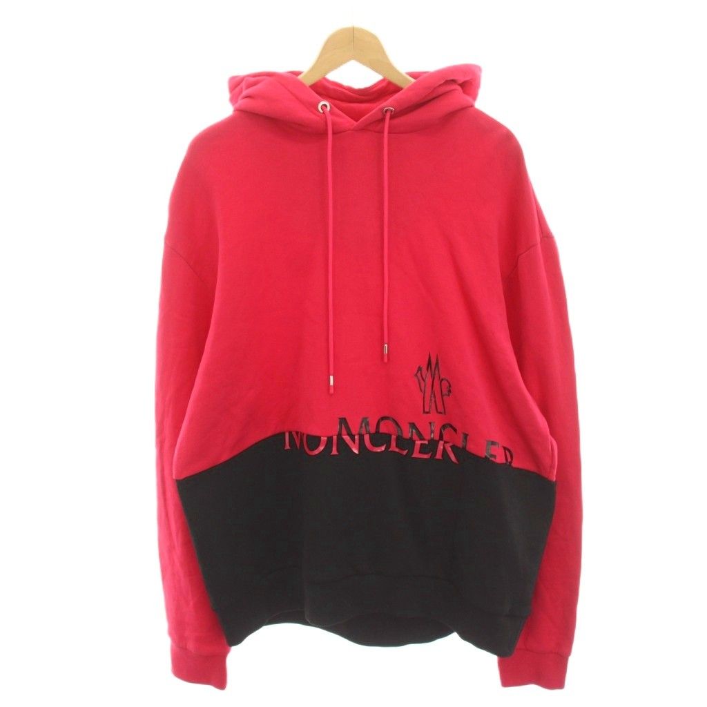 モンクレール MONCLER 23AW MAGLIA CON CAPPUCCIO パーカー スウェット プルオーバー プリント 長袖 XL 黒 ブラック ピンク G20918G00040 /HN