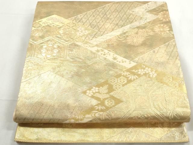 A 183袋帯 六通柄 吉祥文様 正絹 美品 着物 平和屋着物◎六通柄袋帯 吉祥花文 金糸 引箔 正絹 逸品 DABG4957qa