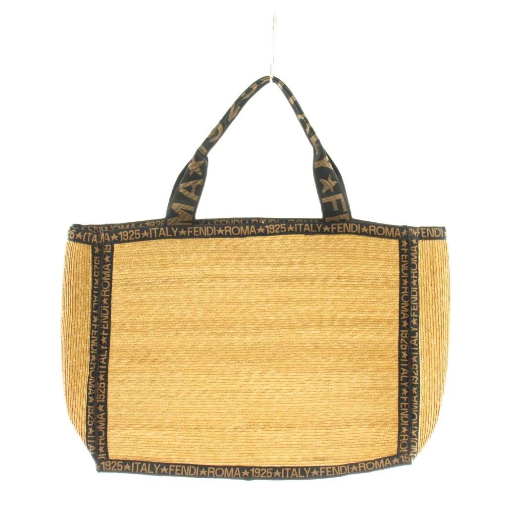 フェンディ FENDI かごバッグ トートバッグ ロゴ ベージュ 黒 ブラック