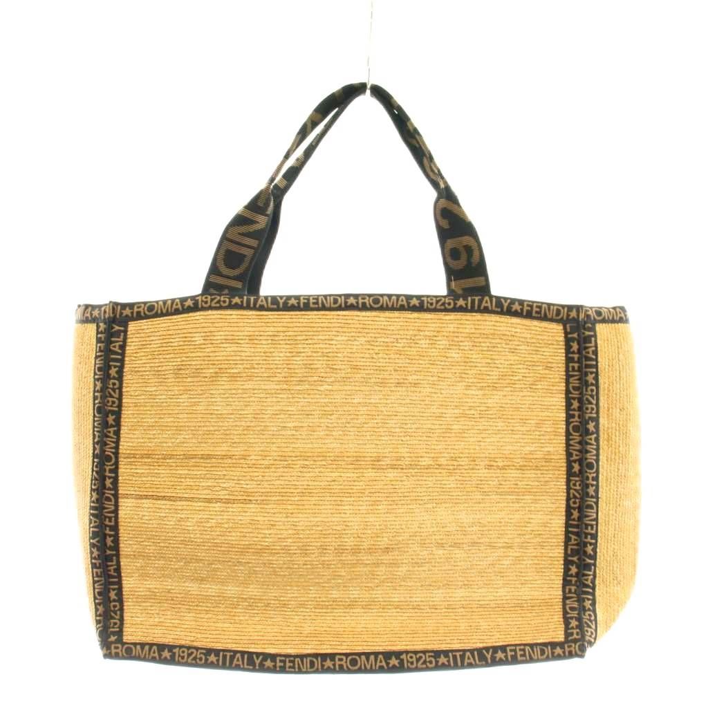 フェンディ FENDI かごバッグ トートバッグ ロゴ ベージュ 黒 ブラック /AN31 ■OH