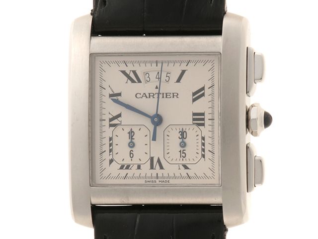 CARTIER カルティエ タンクフランセーズXXL クロノリフレックス W5101455 腕時計 スティール/本革 シルバー文字盤 クオーツ メンズ【中古】472