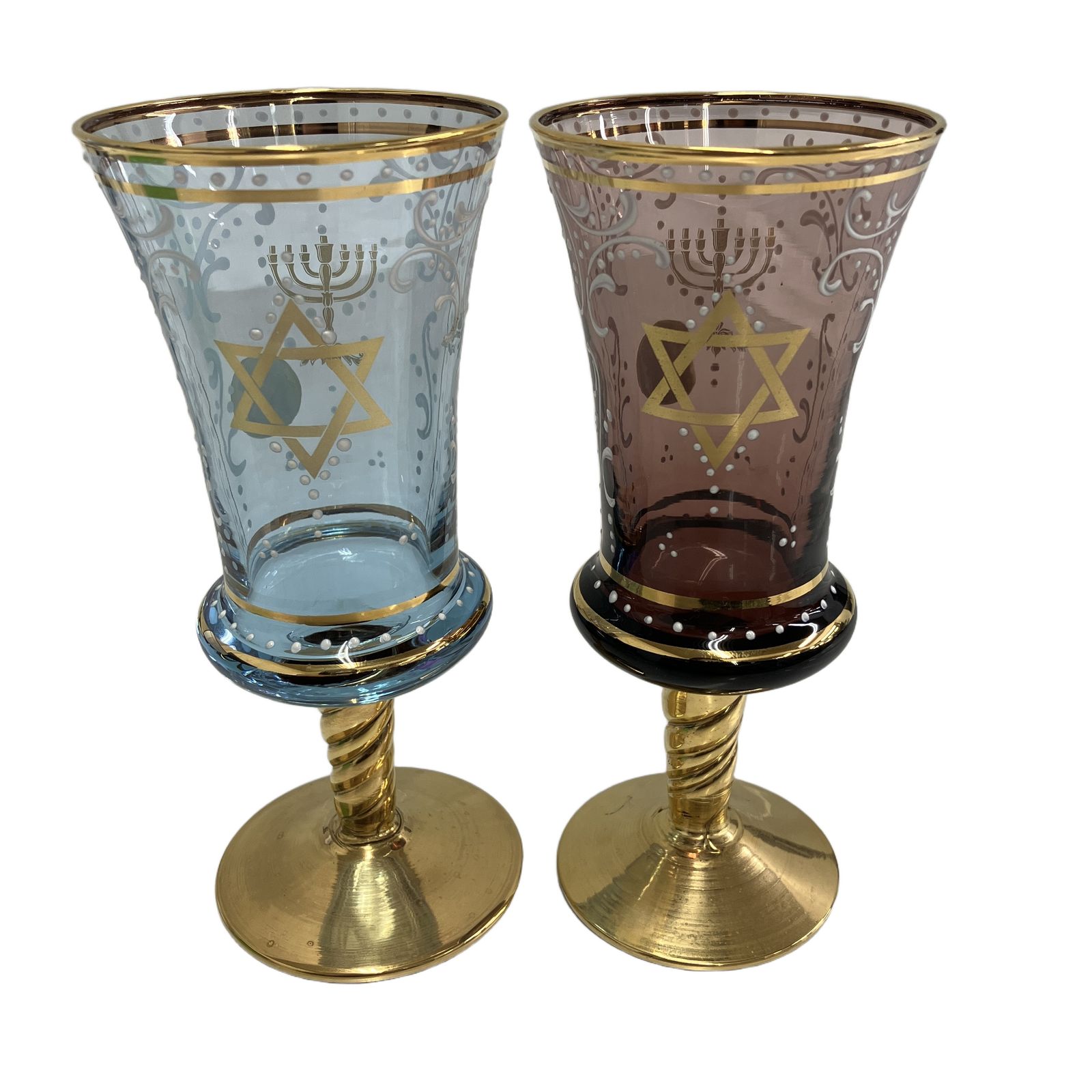 ムラーノグラス ベネチアングラス 24K金彩 ダビデの星 ペアグラス 食器 工芸品 イタリア製 中古 T11335990