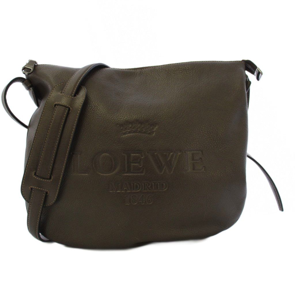 ロエベ LOEWE ヘリテージ ショルダーバッグ ロゴ レザー グレー /AN74 ■OH
