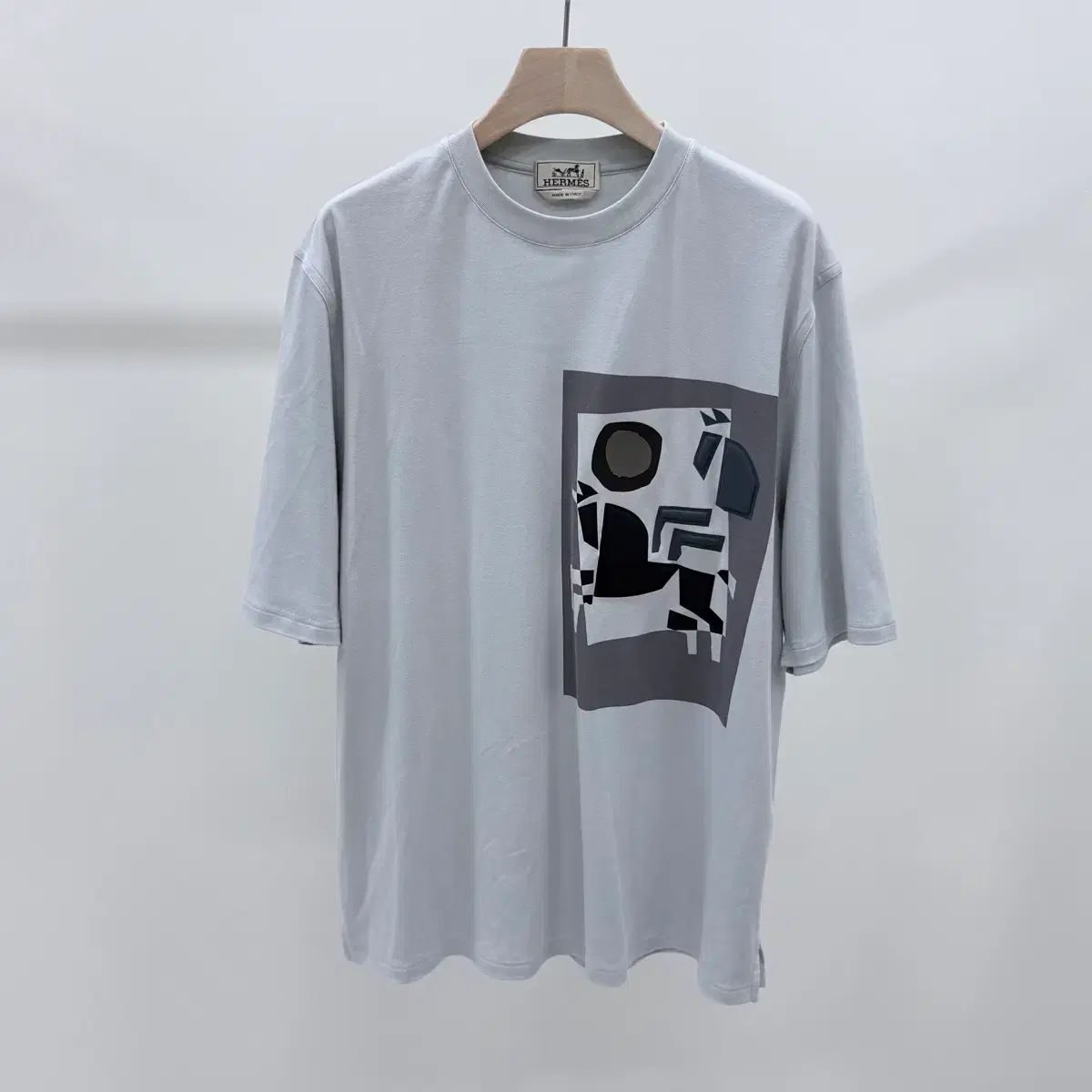 S+級/L Hermes ベルキーローブ パッチ クルーネック コットン 半袖 Tシャツ
