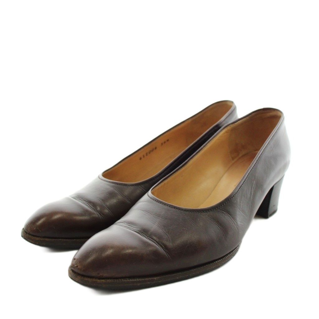 エルメス HERMES パンプス ヒール アーモンドトゥ レザー 36.5 茶 ブラウン /AN51