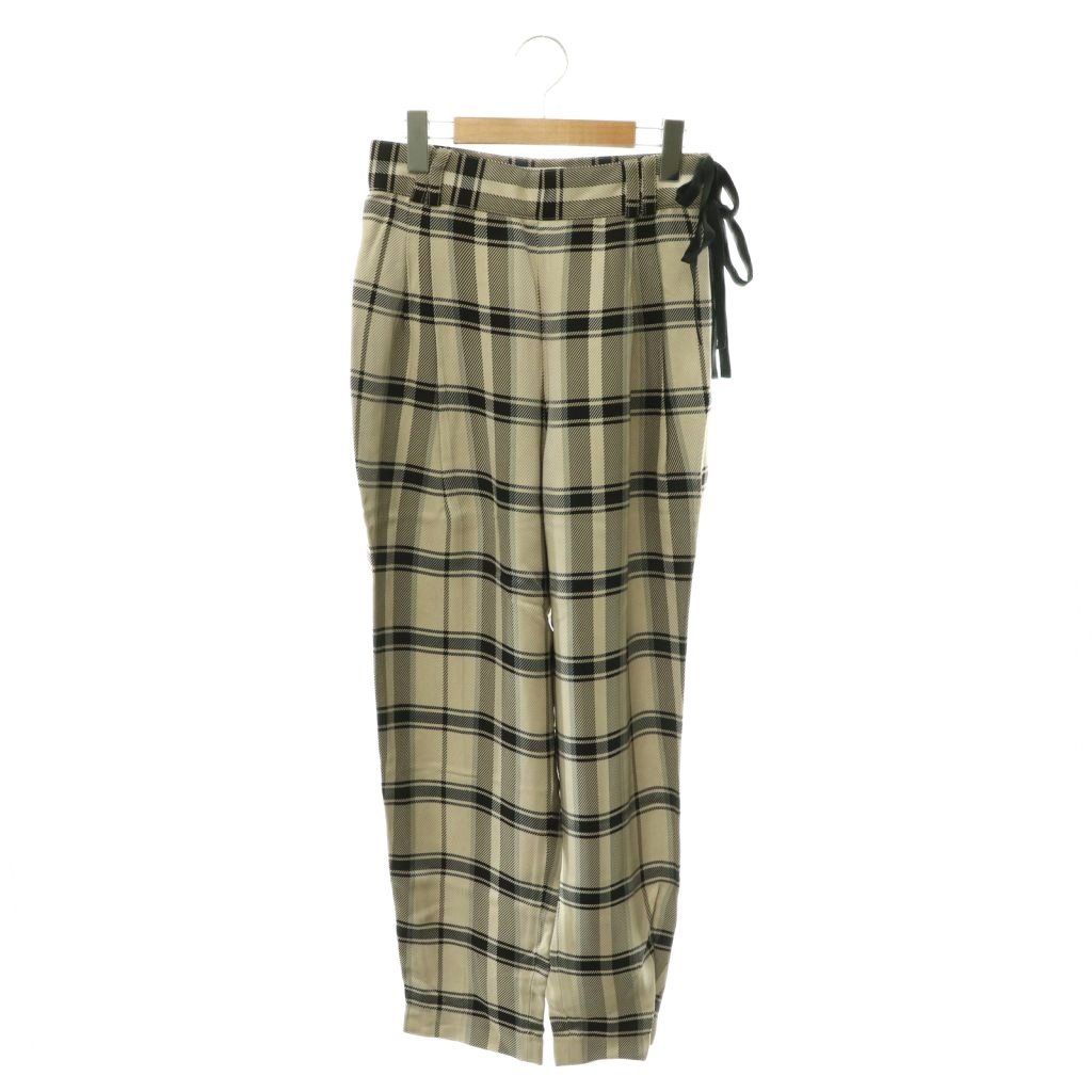 3.1 フィリップリム 3.1 phillip lim チェック サイドリボン パンツ テーパード タック 2 ベージュ ブラック /CX ■OS