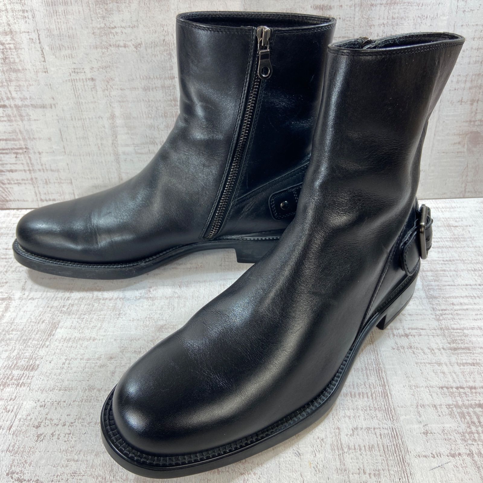 TOD'S トッズ レザー エンジニアブーツ サイドジップ TOD'S6 25.0cm メンズ ブラック
