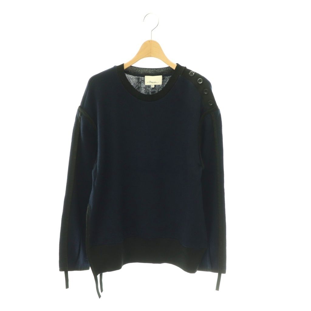 3.1 フィリップリム 3.1 phillip lim 切り替え ショルダーボタン パイピングデザインニット セーター ウール 長袖 XS 紺 ネイビー /HS ■OS
