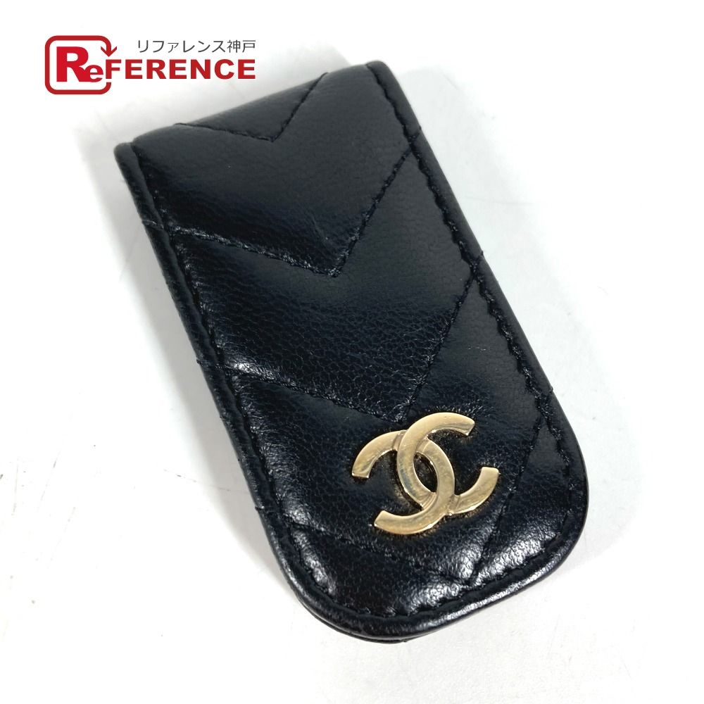 CHANEL シャネル マネークリップ CC ココマーク ロゴ Vステッチ レザー ブラック