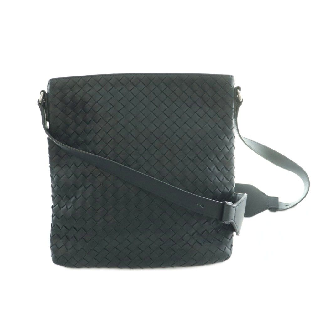 ボッテガヴェネタ BOTTEGA VENETA イントレチャート ショルダーバッグ レザー 濃紺 ネイビー /MI ■OS ■OH