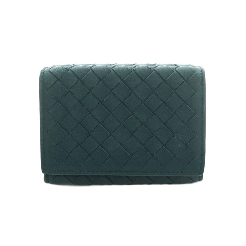 ボッテガヴェネタ BOTTEGA VENETA イントレチャート 3つ折り財布 小銭入れ レザー 深緑 ダークグリーン /MI ■OS ■OH
