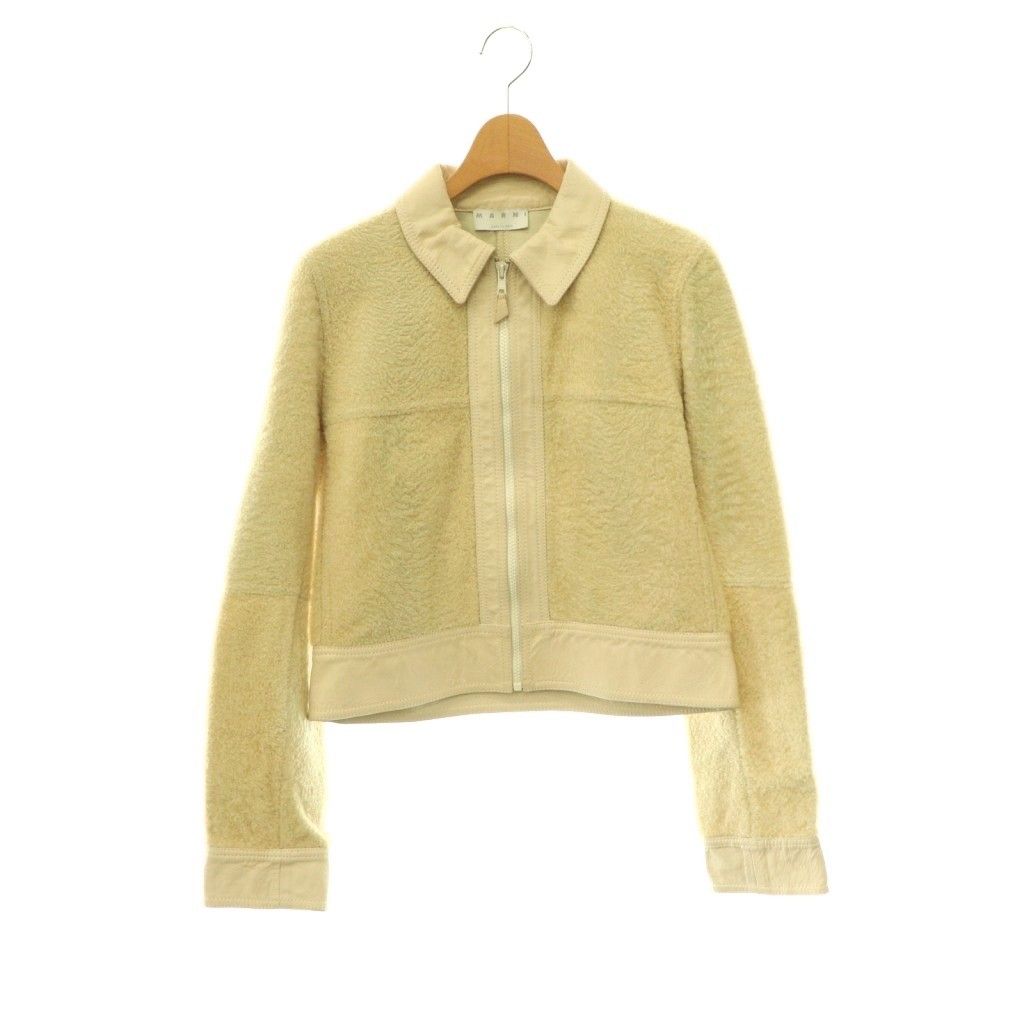 マルニ MARNI レザー ボア ショートジャケット ジップアップ 42 アイボリー /HK ■OS