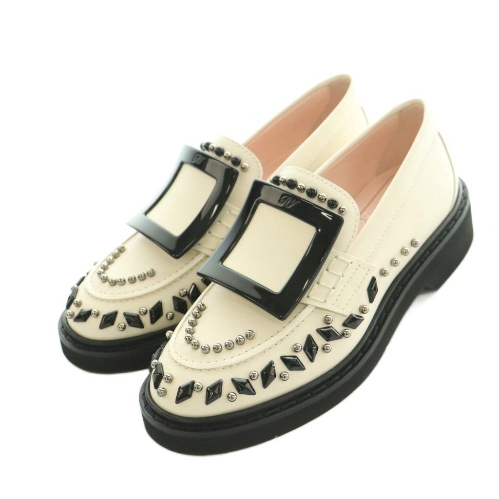 ロジェヴィヴィエ ROGER VIVIER ヴィヴレンジャー スタッズ ローファー 34.5 21.5cm オフホワイト 黒 ブラック /MI ■OS ■SH