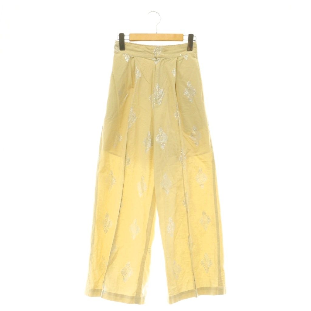ヌキテパ NE QUITTEZ PAS! 25SS Cotton Linen Foil Print Pants パンツ ワイド タック リネン混 S ライトベージュ シルバー色 /DO ■OS ■SH