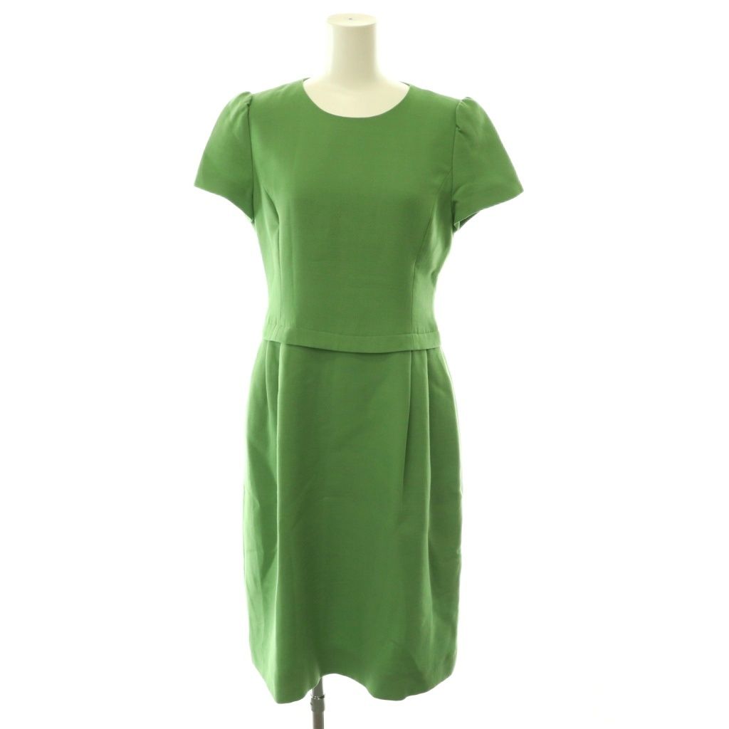 フォクシー FOXEY Dress Essence ワンピース ウール タック ミディ ひざ丈 半袖 38 ライトグリーン 40930 /HS ■OS