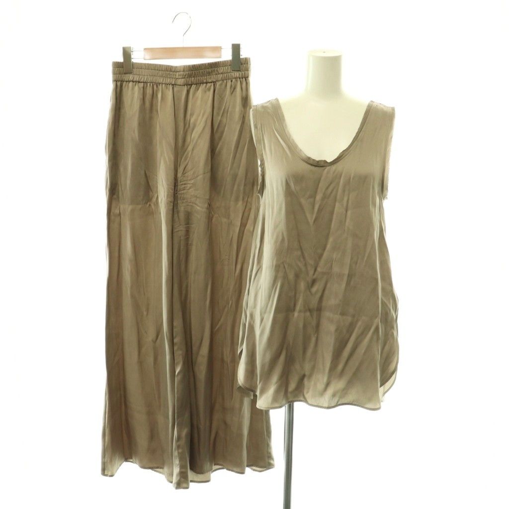 アパルトモン ドゥーズィエムクラス L'Appartement DEUXIEME CLASSE Washable Silk Tank Top Wide Pants タンクトップ ワイドパンツ セットアップ グレージュ /DF ■OS