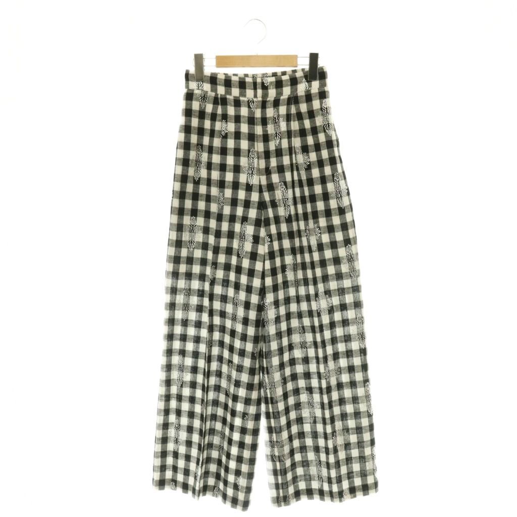 ヌキテパ NE QUITTEZ PAS! 25SS Cotton Linen Foil Print Pants パンツ ワイド ギンガムチェック リネン混 S ブラック ホワイト シルバー色 /DO ■OS ■SH
