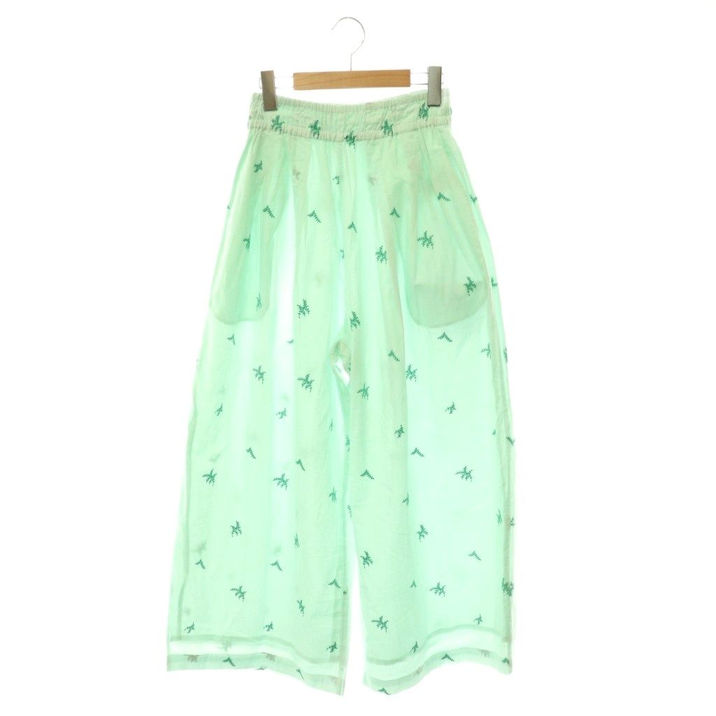 ヌキテパ NE QUITTEZ PAS! 25SS Cotton Voile Dot Leaf Embroidery Gather Pants パンツ ワイド 刺繍 S ライトグリーン /HK ■OS