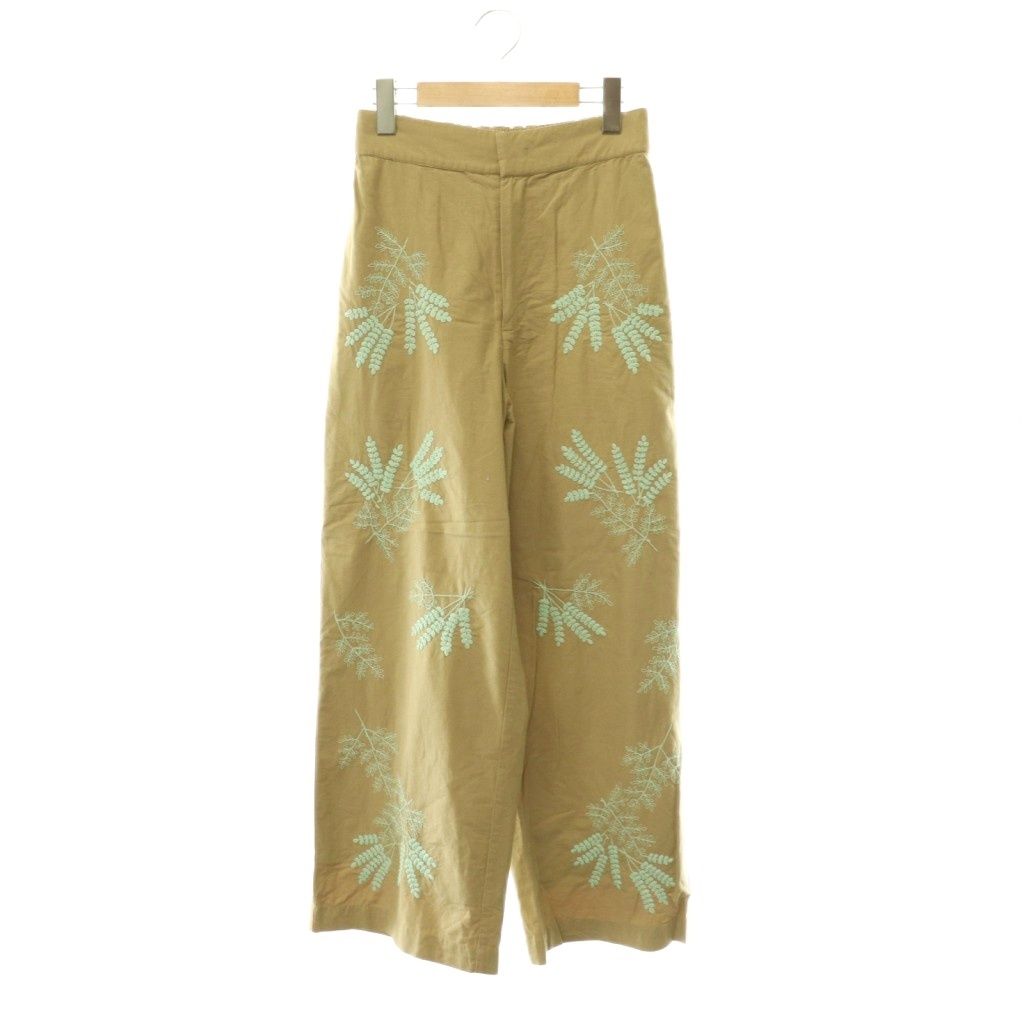 ヌキテパ NE QUITTEZ PAS! Cotton Linen Plants Embroidery Pants ワイドパンツ 刺繍 リネン混 S ベージュ ミント /ES ■OS ■SH