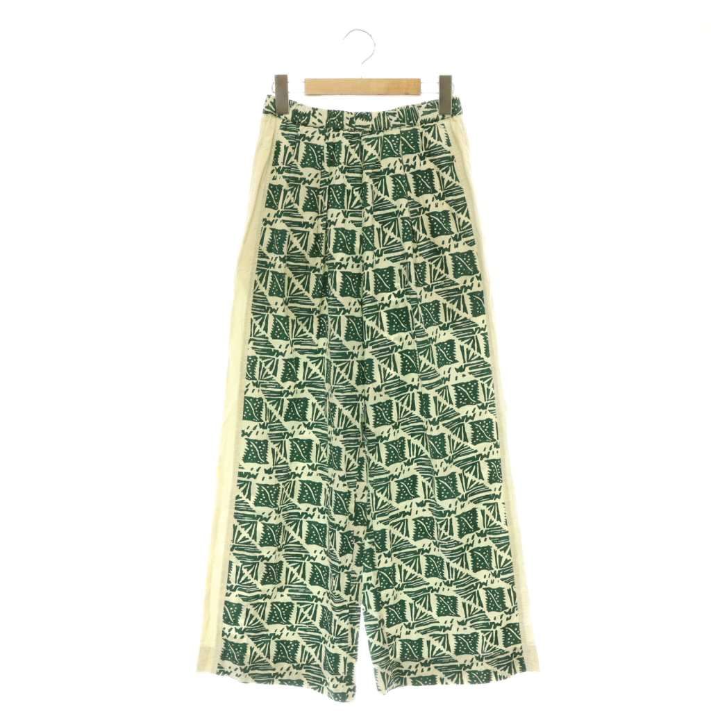 サラマリカ Saramallika 25SS Cotton Poplin Print Pants パンツ ワイド イージー 総柄 S グリーン アイボリー /DO ■OS ■SH