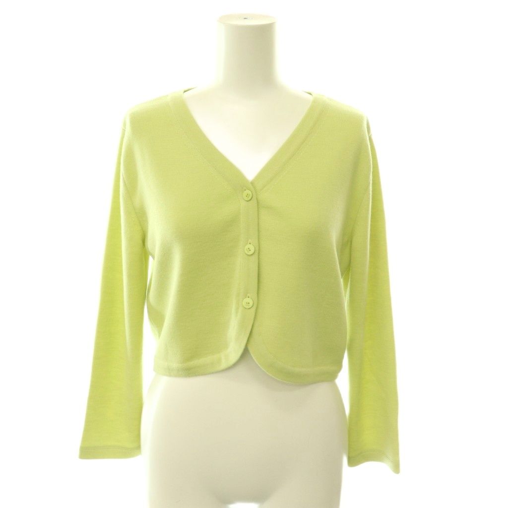 フォクシー FOXEY Cardigan Dallas カーディガン Vネック クロップド丈 ウール 長袖 38 黄緑 イエローグリーン 43805 /HS ■OS