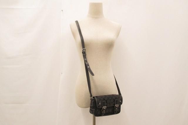優良品 コーチ COACH シグネチャー ミニ フィールドバッグ ショルダーバッグ 6844 ブラック 黒 レディース