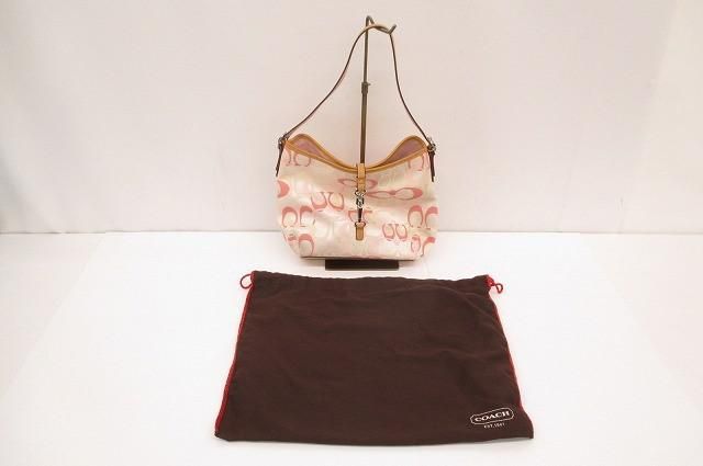 コーチ COACH 7028 オプティック シグネチャー キャンバス×レザー ワンショルダーバッグ ハンドバッグ ホワイト系×ピンク系 レディース 中