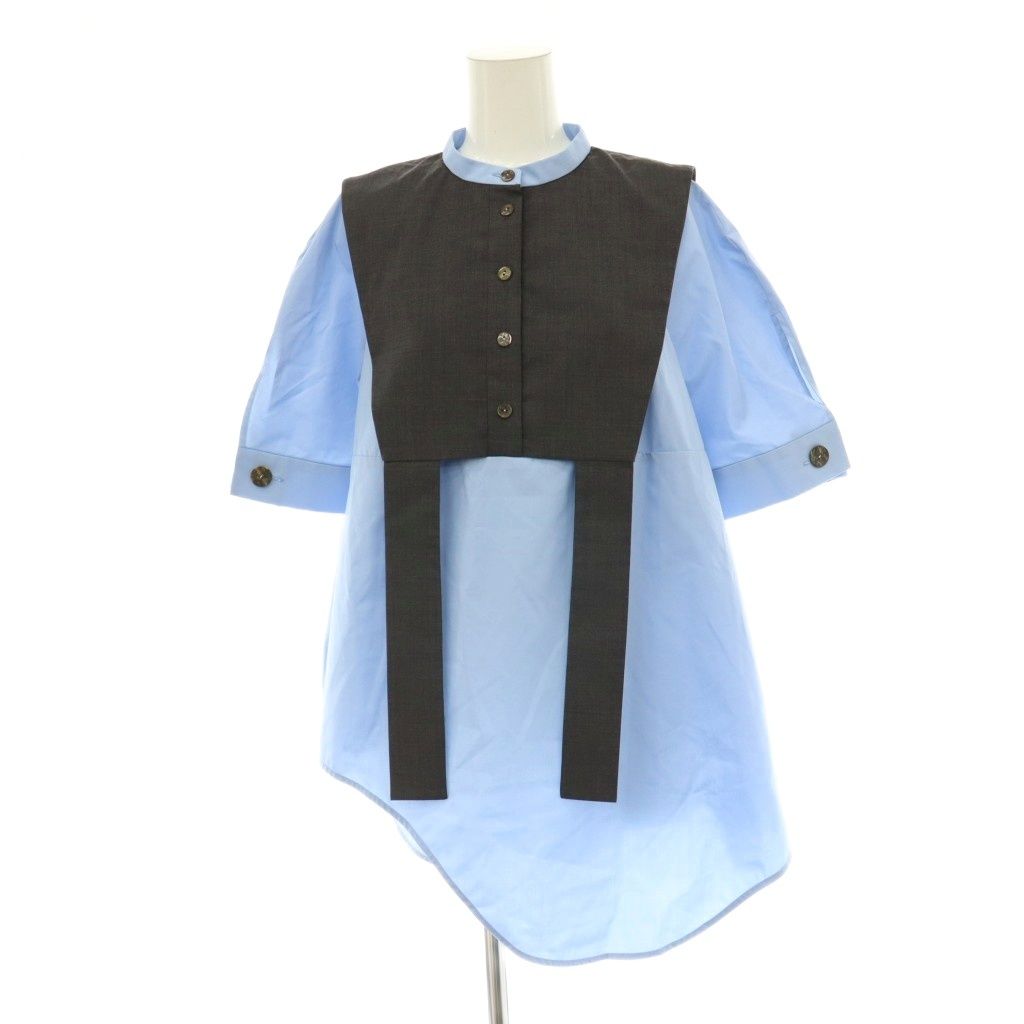 エンフォルド ENFOLD 24SS VEST-LAYERED TOPS トップス シャツ 五分袖 38 ライトブルー ダークグレー /HK ■OS