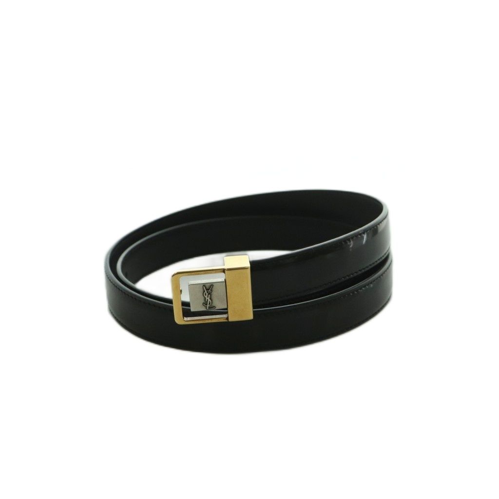 サンローラン パリ SAINT LAURENT PARIS プッシュピンバックル ベルト レザー 80 黒 ブラック 777894 /MI ■OS