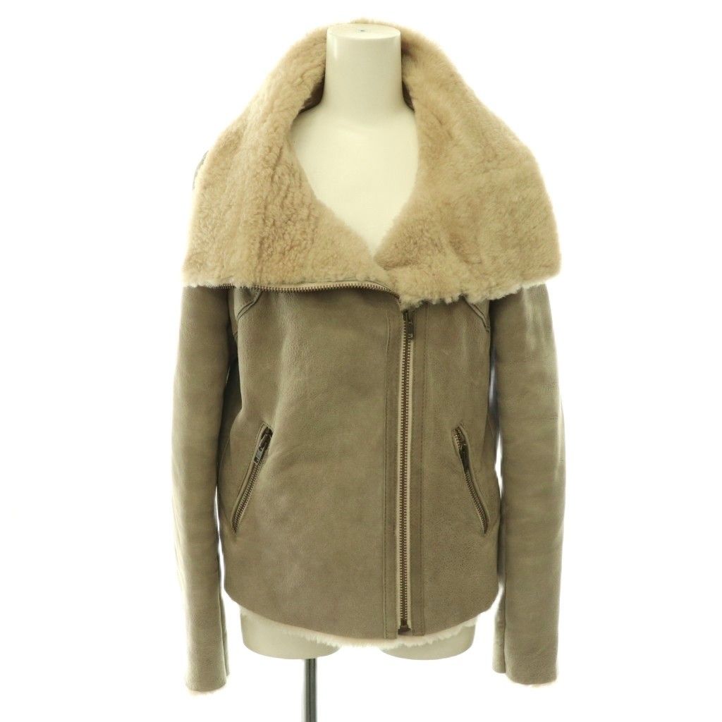 ザディグ エ ヴォルテール ZADIG & VOLTAIRE ハイネック ムートンジャケット レザージャケット ジップアップ アウター M ライトグレージュ /HS ■OS