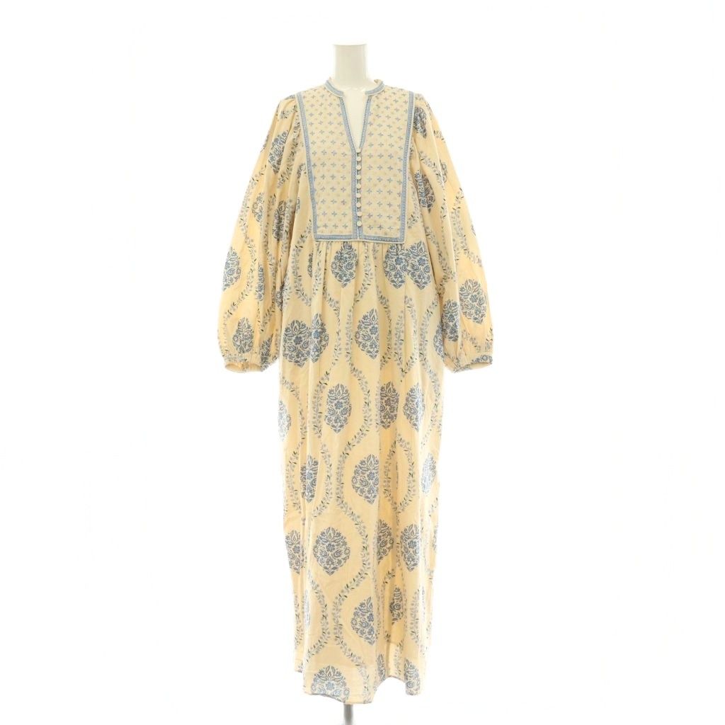 ヌキテパ NE QUITTEZ PAS! 25AW Crimp Cotton Flower Print Yoke Embroidery Dress ワンピース M アイボリー スモークブルー グリーン /ES ■OS