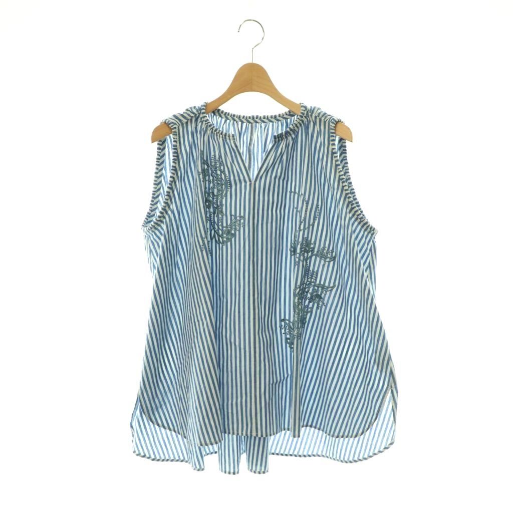 ヌキテパ NE QUITTEZ PAS! 25SS COTTON STRIPE IVY FLOWER EMBROIDERY SLEEVELESS TOPS ブラウス ノースリーブ ブルー ホワイト /ES ■OS