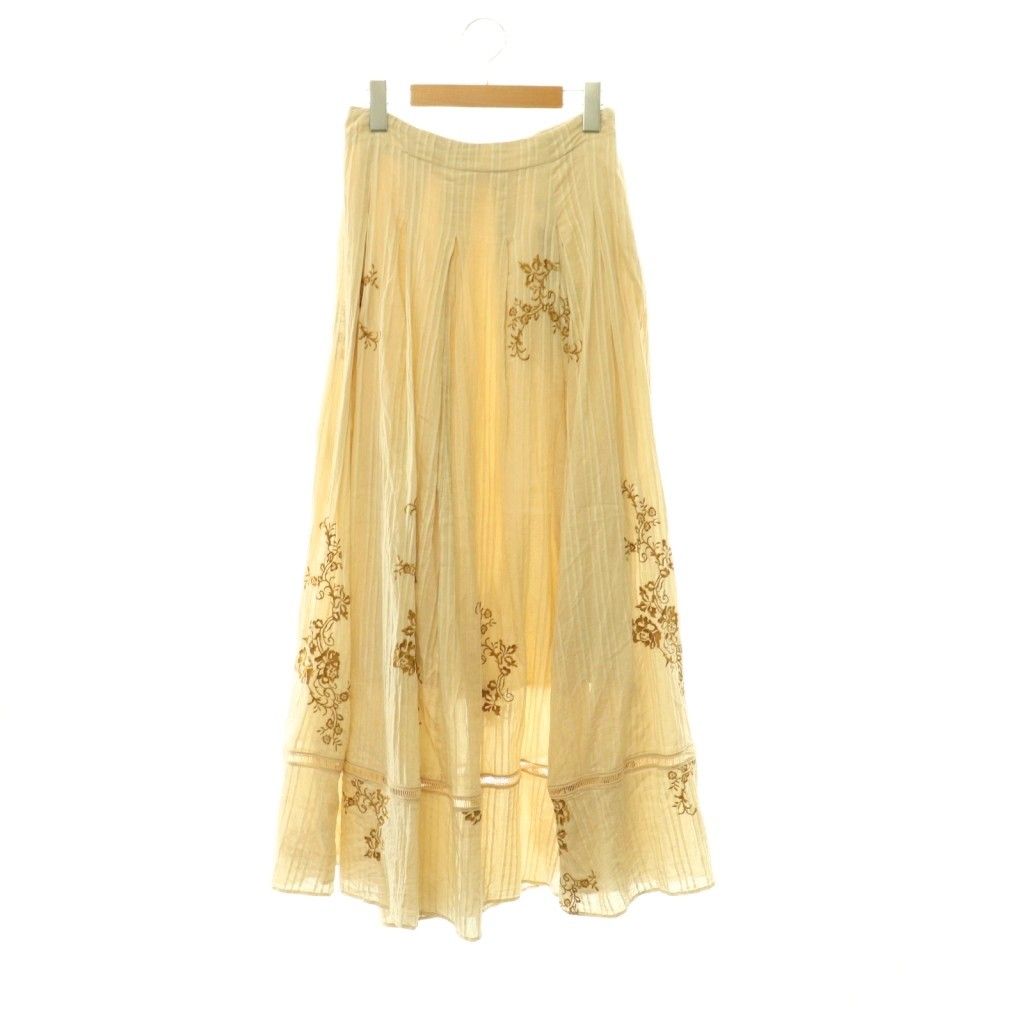 ヌキテパ NE QUITTEZ PAS! 25SS Cotton Dobby Ivy Flower Embroidery Skirt フレアスカート 刺繍 M ベージュ キャメル /ES ■OS