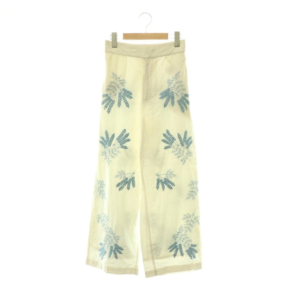 ヌキテパ NE QUITTEZ PAS! Cotton Linen Plants Embroidery Pants パンツ ストレート 刺繍 S ホワイト ライトブルー /DO ■OS ■SH