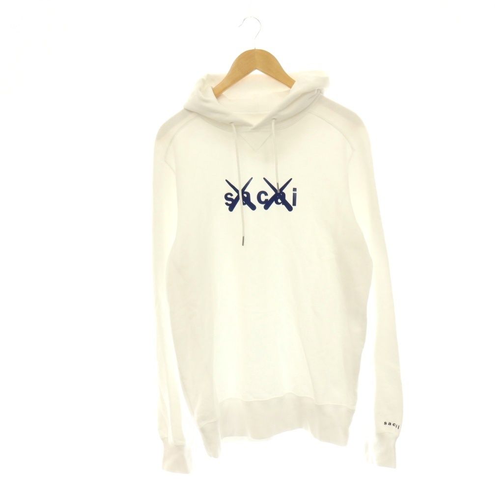 サカイ sacai × カウズ KAWS パーカー スウェット プルオーバー ロゴ 3 白 紺 /CX ■OS