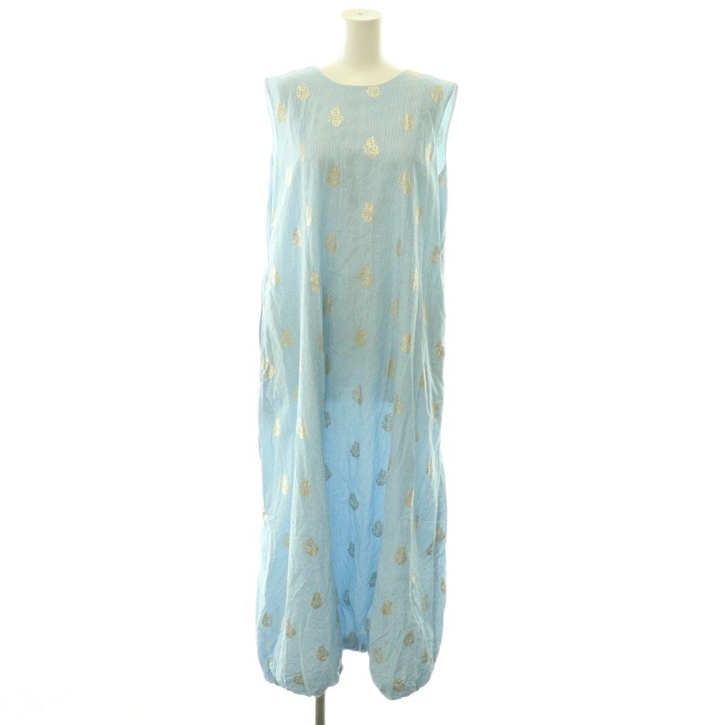 ヌキテパ NE QUITTEZ PAS! 25SS Poplin Foil Print Sleeveless Balloon Dress ワンピース ロング ストライプ M ライトブルー /HK ■OS