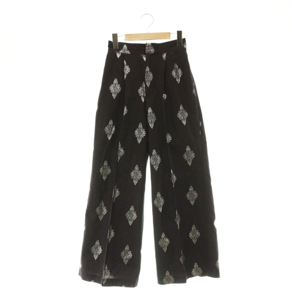 ヌキテパ NE QUITTEZ PAS! 25SS Cotton Linen Foil Print Pants パンツ ワイド タック リネン混 S チャコール シルバー色 /DO ■OS ■SH